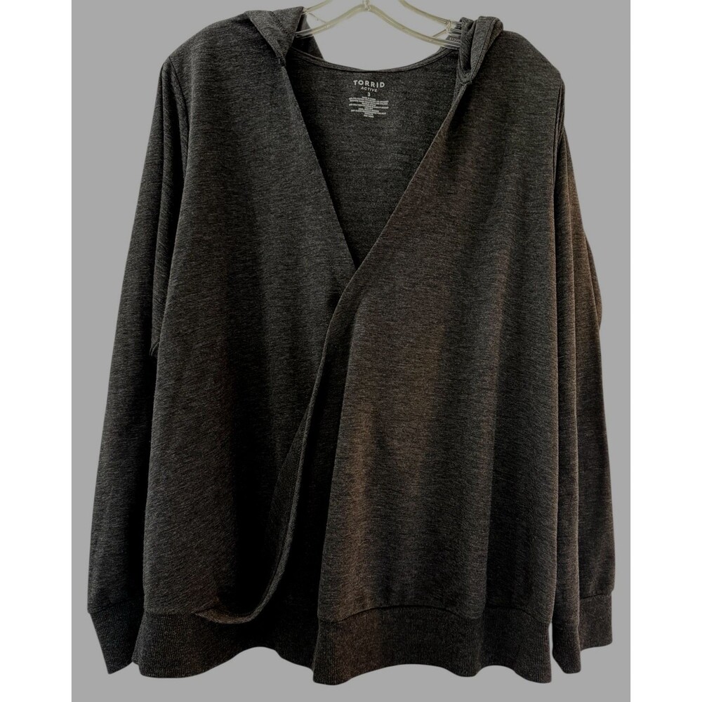 Torrid Active Hoodie Womens Plus Size Size 3X Gray Long Sleeve Crossover Front